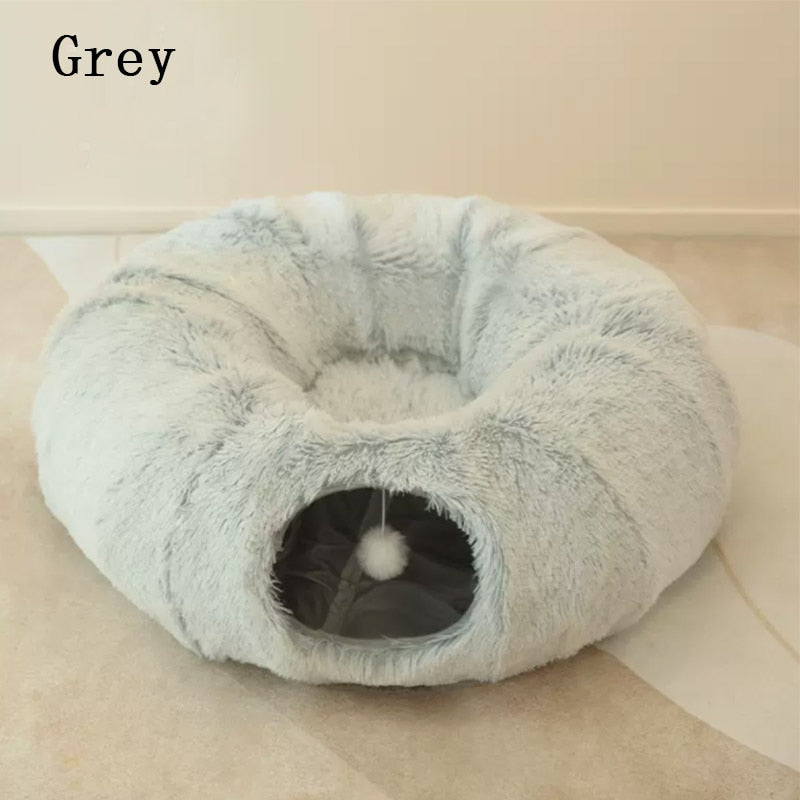 PurrParadise - 2-In-1 Round Cat Bed And Tunnel Toy