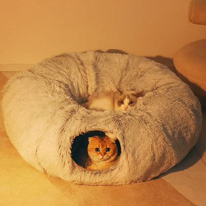 PurrParadise - 2-In-1 Round Cat Bed And Tunnel Toy